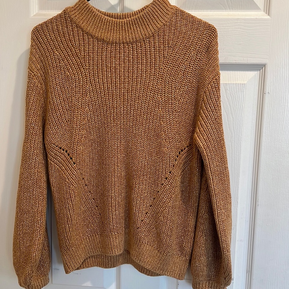 H&M Gold Brown Metallic Balloon Sleeve Sweater Size Small